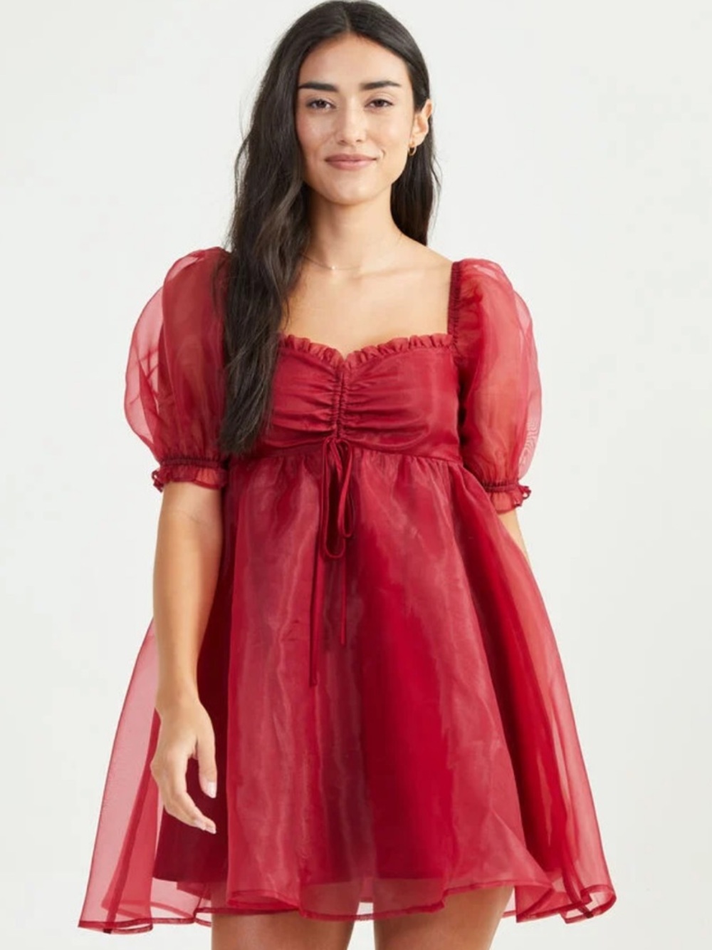 Altar’d State Red Organza Puff Sleeve Babydoll Mini Dress - Sz. S